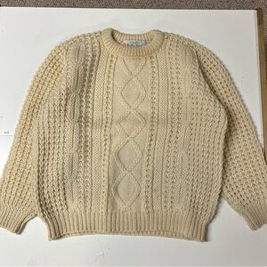 Irish Handknit Pure Wool Crewneck Sweater White Size M